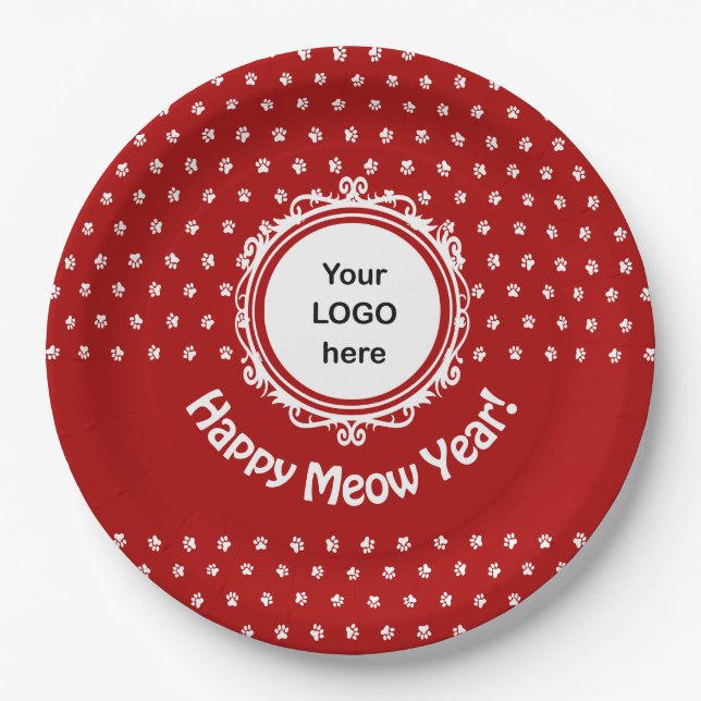 'Happy Meow Year' Cat Business  Paper Plate (Front)