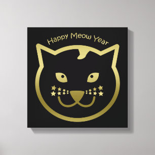 Happy Meow Year - Custom background colour Canvas Print