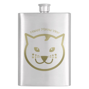 Happy Meow Year - Custom background colour Hip Flask