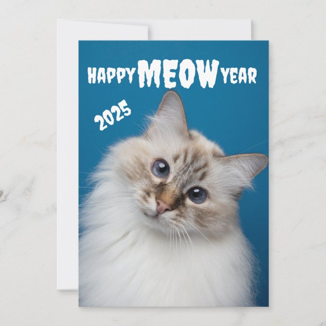 Happy MEOW Year  Cute cat Holiday card (Front)