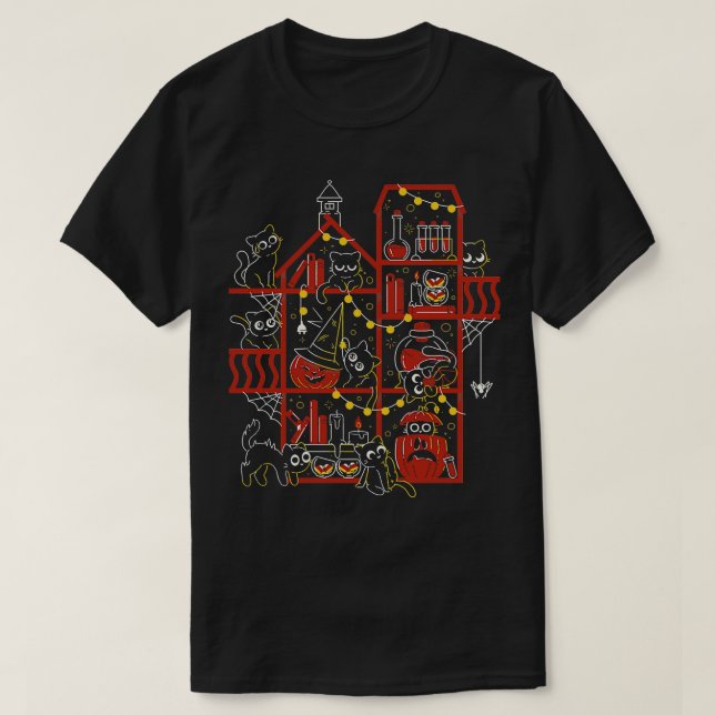 Happy Meoween Black Cat Halloween by Tobe Fonseca T-Shirt (Design Front)