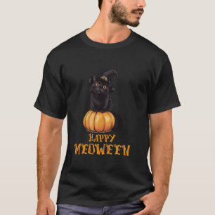 Happy Meoween Halloween Black Cute Cat Pumpkin Cos T-Shirt