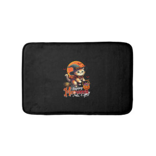 Happy Meoween Halloween Cat Cosplay Witch Costume Bath Mat