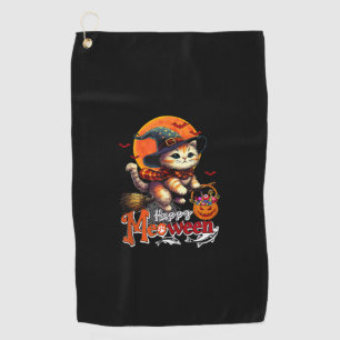 Happy Meoween Halloween Cat Cosplay Witch Costume  Golf Towel