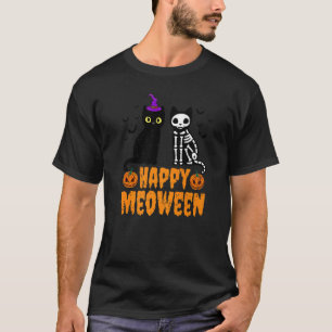 Happy Meoween Witch Cats Skeleton Cats Halloween P T-Shirt