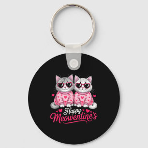 Happy Meowentine’s Cute Romantic Cats Couple Valen Keychain