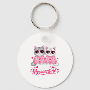 Happy Meowentine’s Cute Romantic Cats Couple Valen Keychain