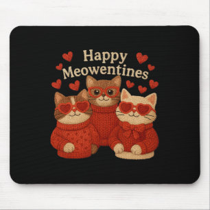 Happy Meowentines Cat Yarn Crochet Coquette Cute V Mouse Pad