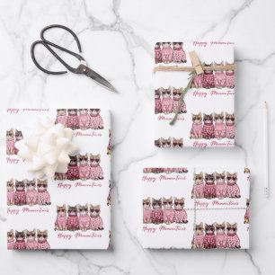 Happy Meowentine's Cats in Sweaters Valentines Wrapping Paper Sheet