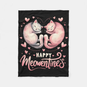 Happy Meowentine's Cute Valentine Cat Lover Couple Fleece Blanket