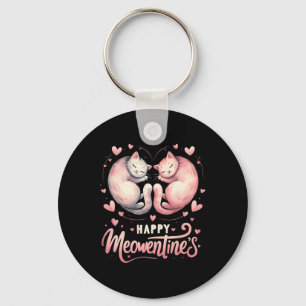 Happy Meowentine's Cute Valentine Cat Lover Couple Keychain