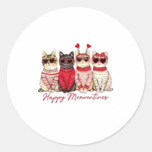 Happy Meowentines Cute Valentine Cat Lovers Girls  Classic Round Sticker