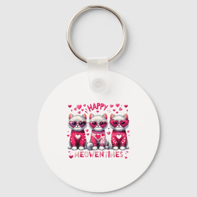 Happy Meowentines Cute Valentine Cats Love Cat Mem Keychain (Front)
