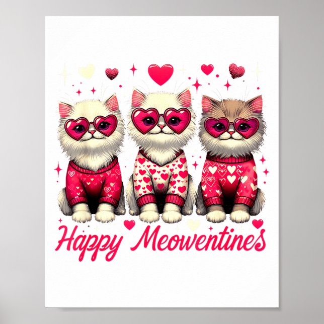 Happy Meowentines Cute Valentine Cats Love Funny C Poster (Front)