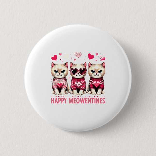 Happy Meowentines Cute Valentine Cats Love Funny M 2 Inch Round Button (Front)