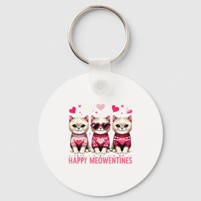 Happy Meowentines Cute Valentine Cats Love Funny M Keychain (Front)