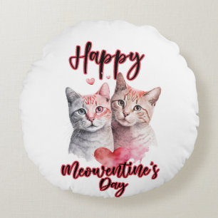Happy Meowentine's Day Cat Couple Valentine's  Round Pillow
