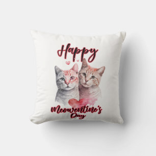 Happy Meowentine's Day Cat Couple Valentine's  Throw Pillow