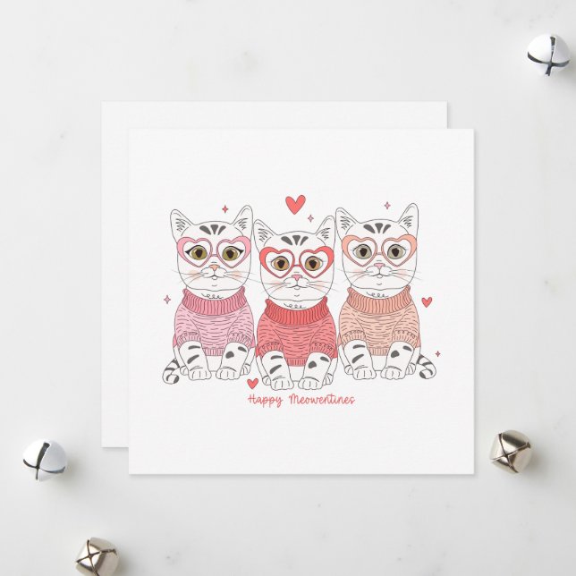 Happy Meowentines Day Cat Holiday Card (Front/Back In Situ)