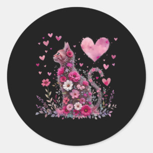 Happy Meowentine's Day Cat Valentines Day Floral C Classic Round Sticker