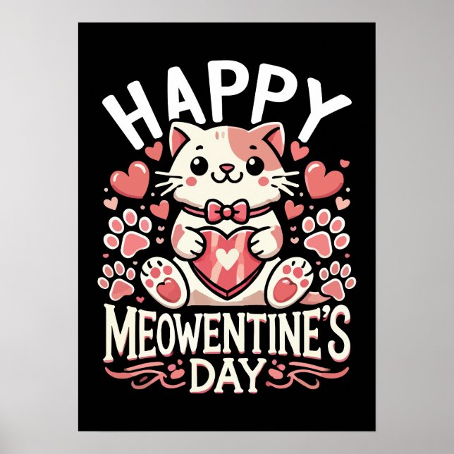 Happy Meowentine's Day - Cute Cat Valentine's Day Poster (Front)