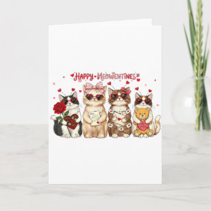 Happy Meowentines Day Cute Valentine Cats Hearts M Card