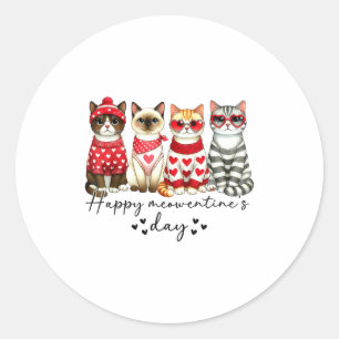 Happy Meowentine's Day Cute Valentines Funny Cat S Classic Round Sticker