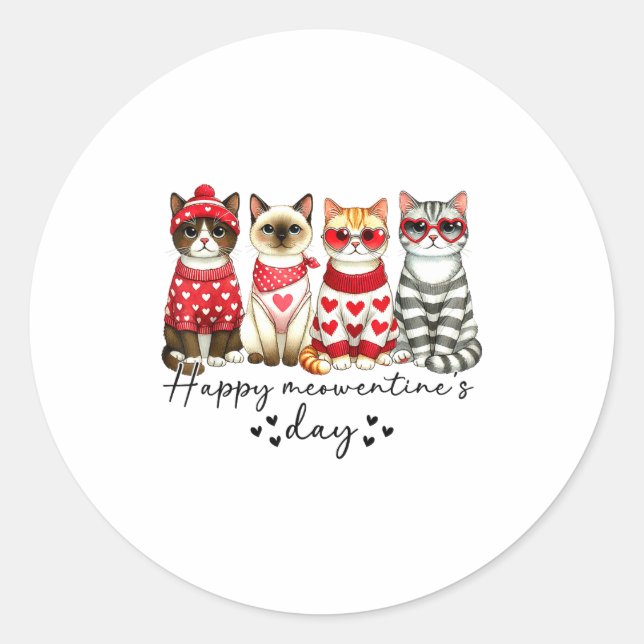 Happy Meowentine's Day Cute Valentines Funny Cat S Classic Round Sticker (Front)