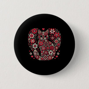 Happy Meowentine's Day Floral Cat Valentine Romant 2 Inch Round Button