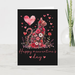 Happy Meowentine's Day Valentines Cute Floral Cat Card