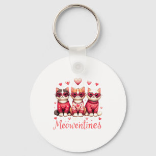 Happy Meowentines Funny Cute Valentine Cats Love C Keychain