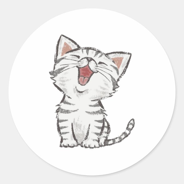 Happy Meowing Kitten Classic Round Sticker (Front)