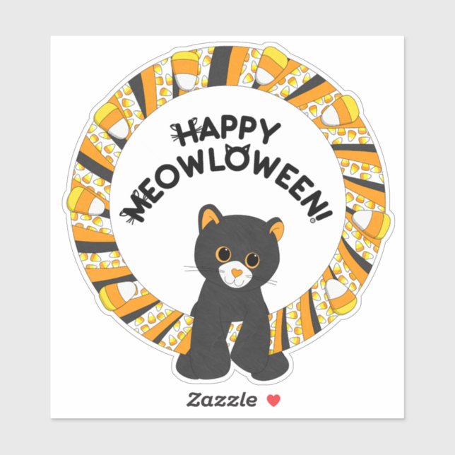 Happy Meowloween Black Cat Halloween Candy Corn (Sheet)