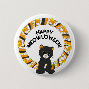 Happy Meowloween Black Cat Halloween Candy Corn 2 Inch Round Button