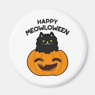 Happy Meowloween Cute Halloween Black Cat Pun Magnet