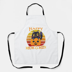 Happy Meowoween - Cute Black Cat Halloween Party C Apron