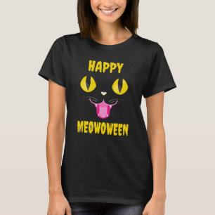 Happy MeowOween Halloween Black Cat Face Spooky Ey T-Shirt