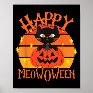 Happy Meowoween Halloween Black Cat Jack O Lantern Poster