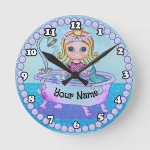 Happy Mermaid Bath Round Clock