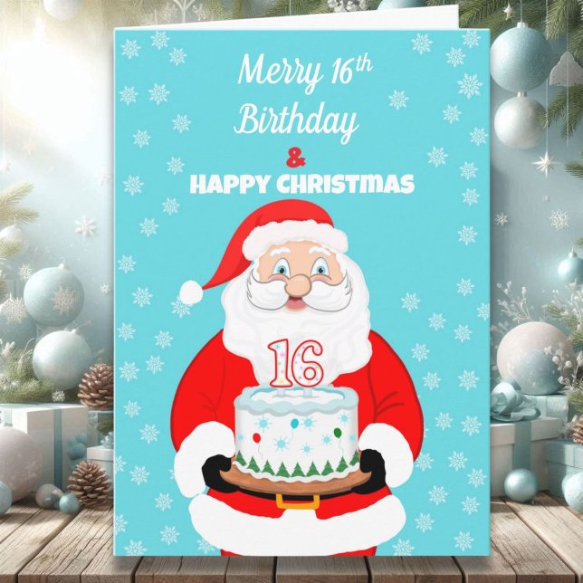 Happy Merry 16th Birthday Christmas Santa  Card (Creator Uploaded)