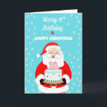 Happy Merry 18th Birthday Christmas Santa  Card<br><div class="desc">Celebrate a 18th Christmas birthday with festive cheer! This joyful card features Santa Claus holding a decorated birthday cake topped with a bold “18.” Blending the wonder of Christmas with the excitement of a milestone birthday,  it’s the perfect way to share holiday sparkle and birthday happiness all in one.</div>