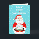 Happy Merry 21st Birthday Christmas Santa  Card<br><div class="desc">Celebrate a 21st Christmas birthday with festive cheer! This joyful card features Santa Claus holding a decorated birthday cake topped with a bold “21.” Blending the wonder of Christmas with the excitement of a milestone birthday,  it’s the perfect way to share holiday sparkle and birthday happiness all in one.</div>