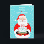 Happy Merry 90th Birthday Christmas Santa  Card<br><div class="desc">Celebrate a 90th Christmas birthday with festive cheer! This joyful card features Santa Claus holding a decorated birthday cake topped with a bold “90.” Blending the wonder of Christmas with the excitement of a milestone birthday,  it’s the perfect way to share holiday sparkle and birthday happiness all in one.</div>