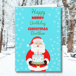 Happy Merry Birthday Christmas Santa Brother Card<br><div class="desc">Celebrate your brother’s Christmas birthday with a card that sparkles with joy! Santa Claus carries a festive birthday cake,  bringing together the magic of Christmas and the happiness of her special day. A cheerful way to show your granddaughter how loved she is during this holiday season.</div>