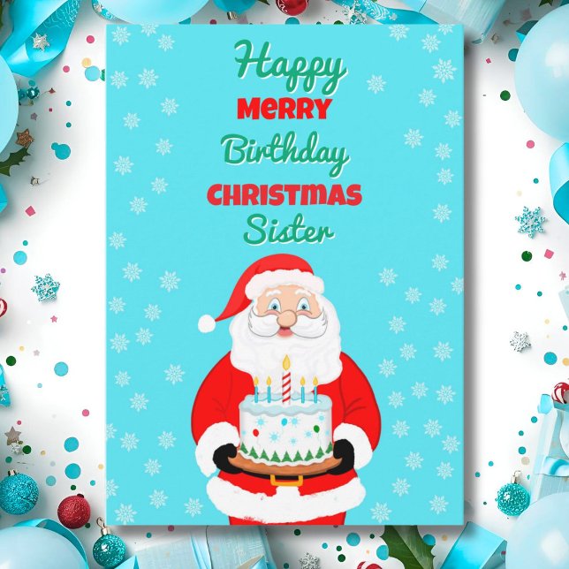 Happy Merry Birthday Christmas Santa Cake Name Card (Creator Uploaded)