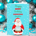 Happy Merry Birthday Christmas Santa Daughter Card<br><div class="desc">Celebrate your daughter’s Christmas birthday with a card that sparkles with joy! Santa Claus carries a festive birthday cake,  bringing together the magic of Christmas and the happiness of her special day. A cheerful way to show your granddaughter how loved she is during this holiday season.</div>
