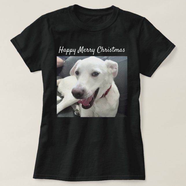 Happy Merry Christmas Funny Smiling Dog Holiday T- T-Shirt (Design Front)