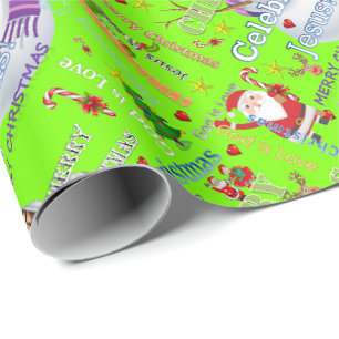Happy Merry Christmas Wrapping Paper Jesus Santa