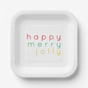 HAPPY MERRY JOLLY 7" Square Paper Plates