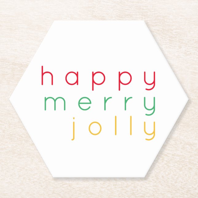 HAPPY MERRY JOLLY Hexagon Paper Coasters (Front)
